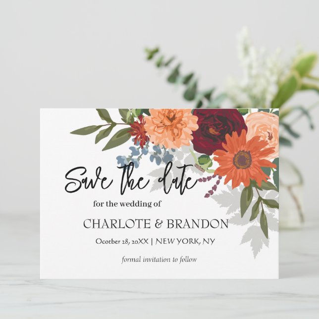 Save The Date Jardin d'automne de Bourgogne Mariage floral (Debout devant)