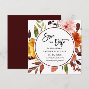 Save The Date Jardin d'automne Mariage Carré d'aquarelle Enregis