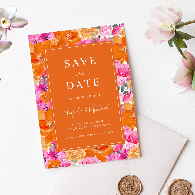 Save The Date Jardin d'été animé | Mariage rose et orange (Créateur téléchargé)