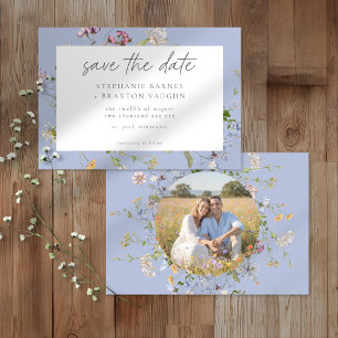 Save The Date Jardin Élégant de Fleurs Sauvages Bleues Photo Mar