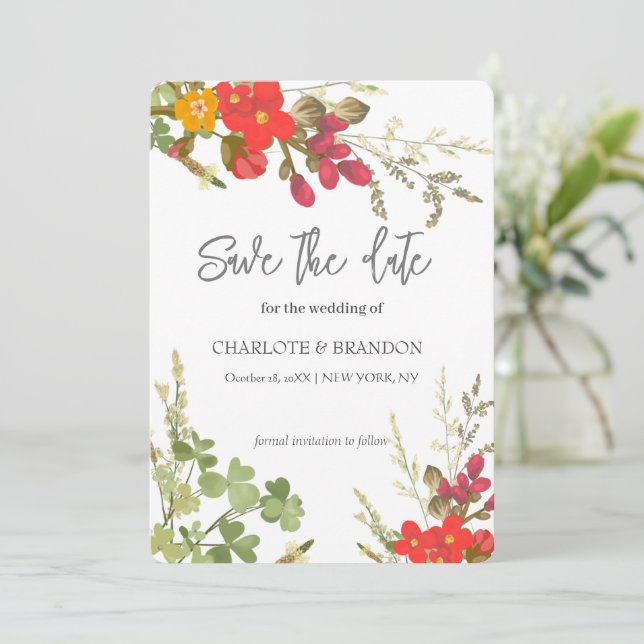 Save The Date Jardin Floral d'Été Fleurs Sauvages Mariage  (Debout devant)