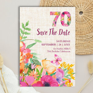 Save The Date Jardin Floral Élégant en Lin pour les 70 ans