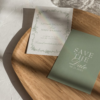 Save The Date Jardin Floral Vert Sauge Mariage Argent Ancien