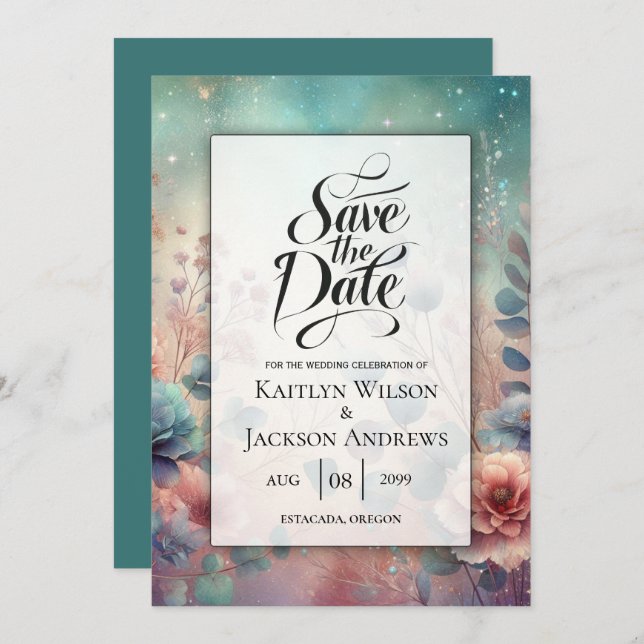 Save The Date Jardin secret en soirée Mariage lumineux (Devant / Derrière)