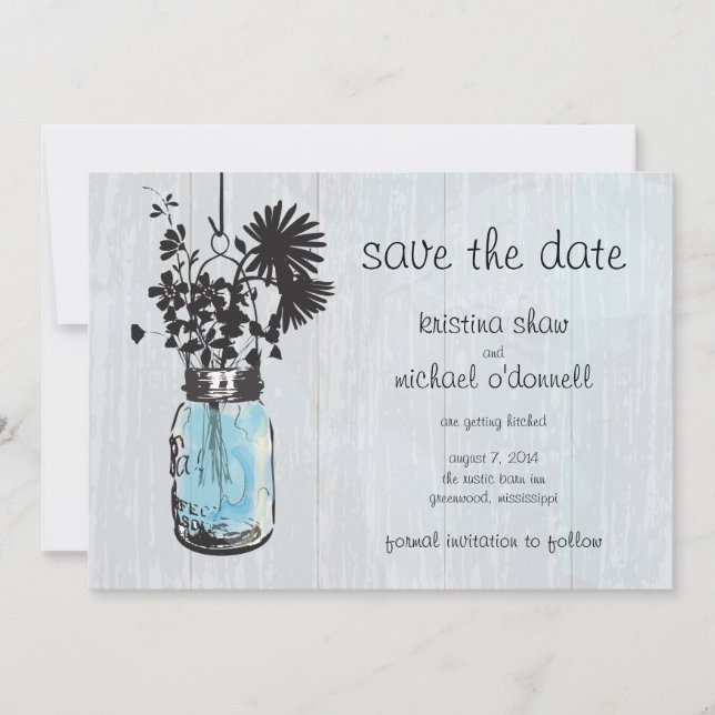 Save The Date Jarre de maçon rustique et fleurs sauvages pour an (Devant)