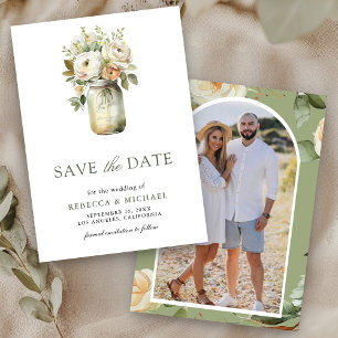 Save The Date Jarre en bocal Mason avec roses blanches pour mari