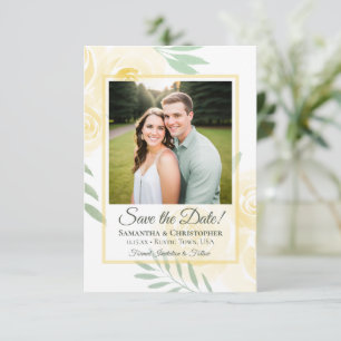 Save The Date Jaune Beurre Roses Bohème Aquarelle Photo Mariage