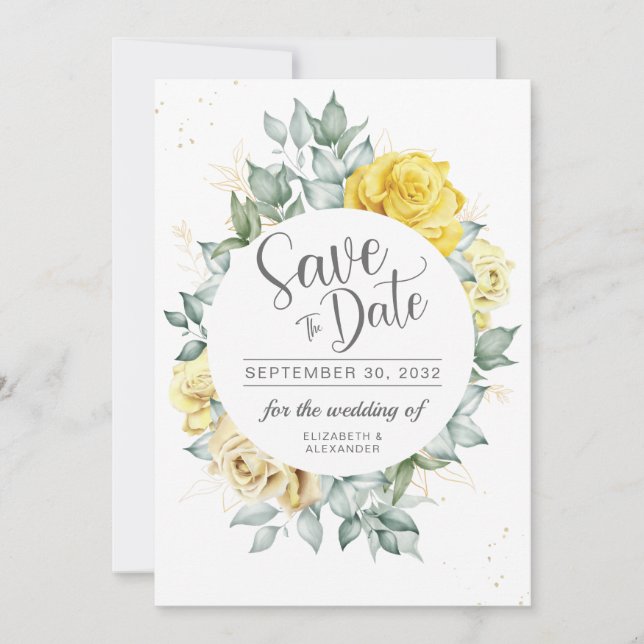 Save The Date Jaune fleurie classe verdure été mariage (Devant)