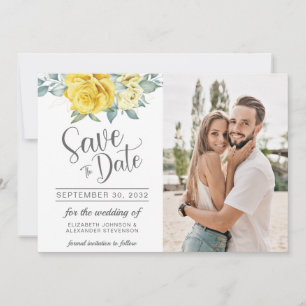 Save The Date Jaune fleurie classe verdure été photo mariage