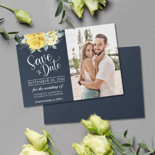 Save The Date Jaune floral classe marine bleu photo mariage