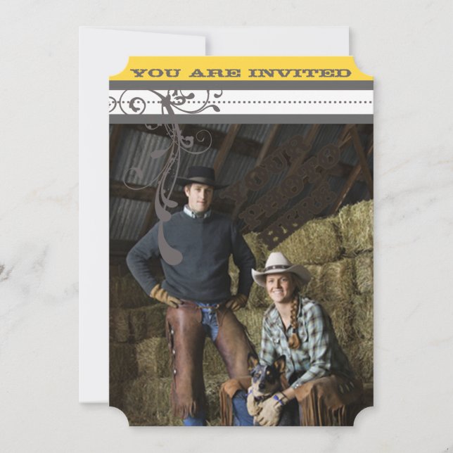 Save The Date Jaune & Gris Fanky Gris Mariage Enregistrer la dat (Devant)