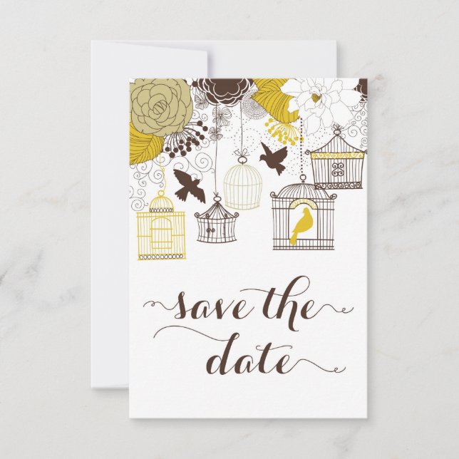 Save The Date Jaune Vintage Birdcages Floral Enregistrer la date (Devant)