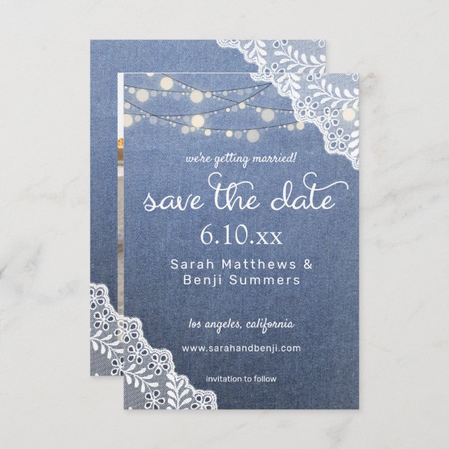 Save The Date Jean Lace & String Lights Enregistrer La Date V2 P (Devant / Derrière)