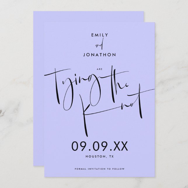 Save The Date Jetant le noeud Elegant Script Lavender bleu (Devant / Derrière)