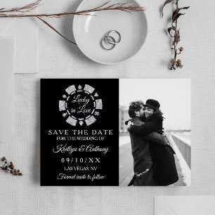 Save The Date Jetons de Poker Pailletés Argent Mariage Photo
