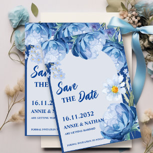 Save The Date Joli Blue Florals Mariage tendance Enregistrer la 
