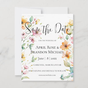 Save The Date Joli Boho Orange rose Aquarelle Fleurs sauvages