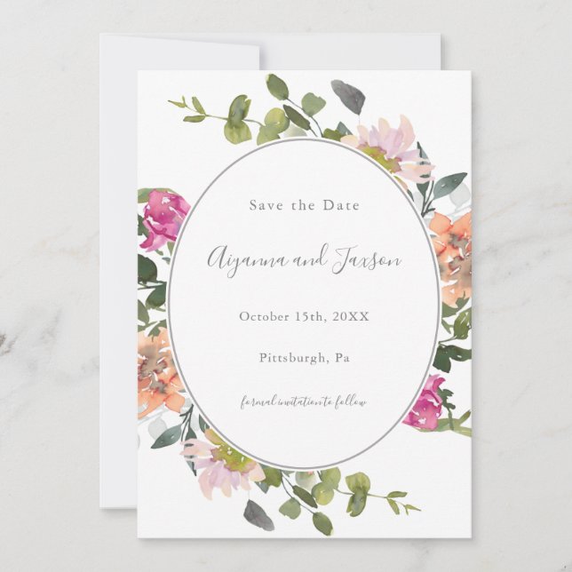Save The Date Joli cadre fleuri avec Mariage verdoyant (Devant)