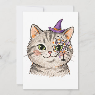 Save The Date Joli chat tabby gris Halloween peinture de visage