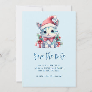 Save The Date Joli chaton en chapeau de Père Noël pour Noël