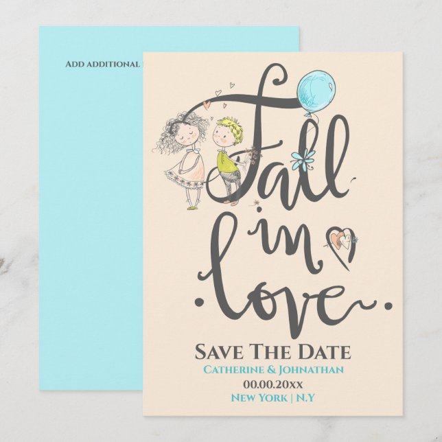 Save The Date Joli couple amoureux dessinant une typographie d'a (Devant / Derrière)