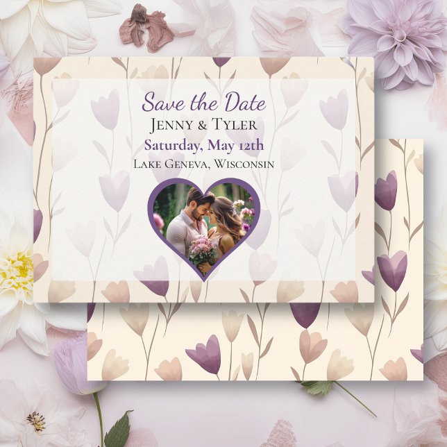 Save The Date Joli Fleur sauvage violet Mariage botanique (Créateur téléchargé)