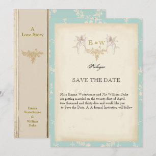 Save The Date Joli livre cherub thème bleu pâle Mariage 