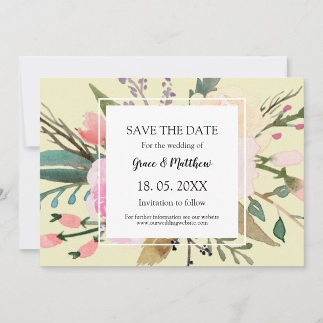 Save The Date Joli Mariage d'aquarelle fleurie (Devant)