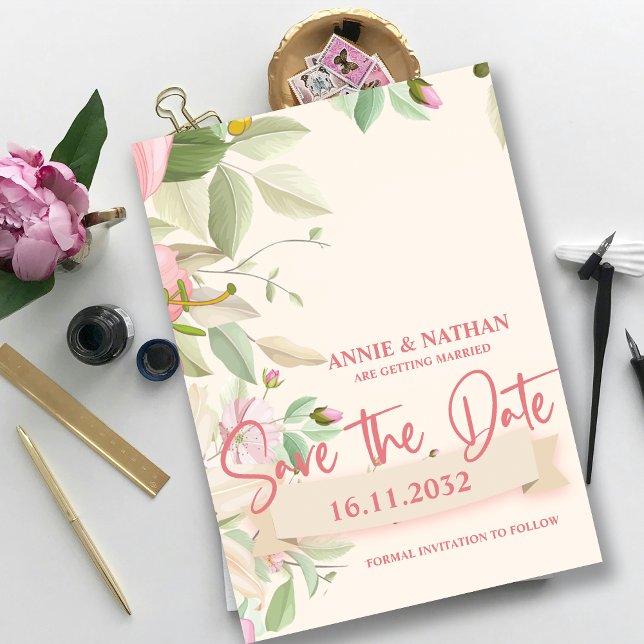 Save The Date Joli mariage rose rose floral Enregistrer la date (Pretty Blush Pink Floral Wedding Save the Date Invitation)