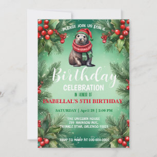 Save The Date Joli phoque lion de mer Père Noël fête d'anniversa
