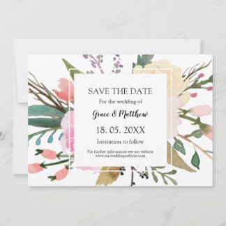 Save The Date Jolie aquarelle fleurie Mariage Enregistrer la dat