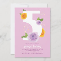 Jolie aquarelle Florals Enfants 5e fête d'annivers