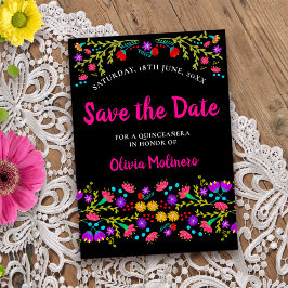 Save The Date Jolie fleur mexicaine noire et rose
