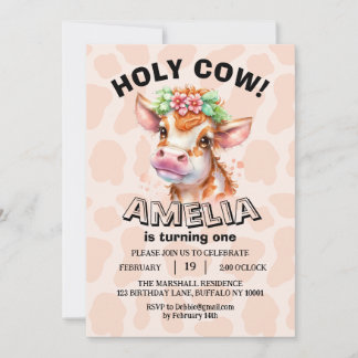 Save The Date Jolie vache sainte Je suis une fille 1er anniversa