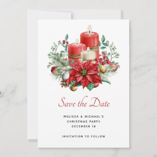 Save The Date Jolies bougies et bouquet Poinsettia Noël