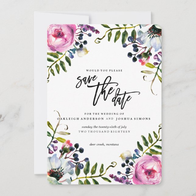 Save The Date Jolies fleurs violettes Enregistrer la date (Devant)