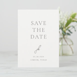 Save The Date Jordan Gris Script Monogramme Élégant mariage
