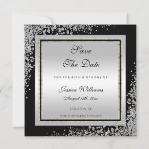 Save The Date Jour d'anniversaire des coins de Confetti en Argen