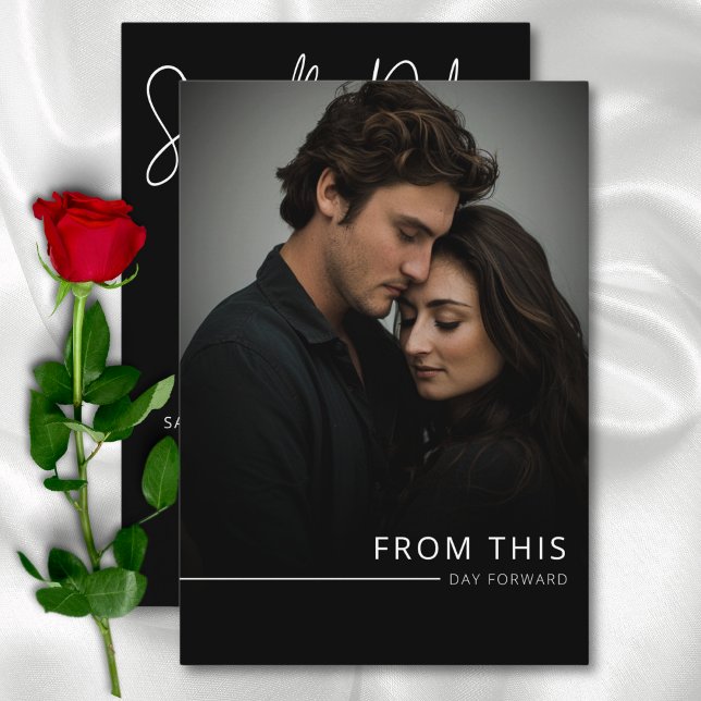 Save The Date Jour de photo noir & blanc moderne (Modern Elegant Black & White Photo Day Forward Save The Date)