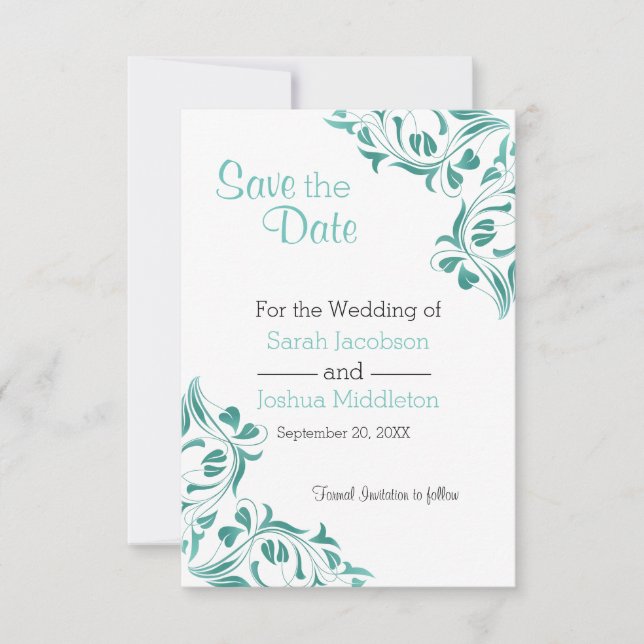 Save The Date Jour moderne Turquoise Floral (Devant)