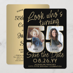 Save The Date Joyeux Anniversaire 55 Ans Fête avec 2 Photos