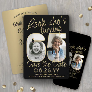 Save The Date Joyeux Anniversaire 65 Ans Fête avec 2 Photos Noir