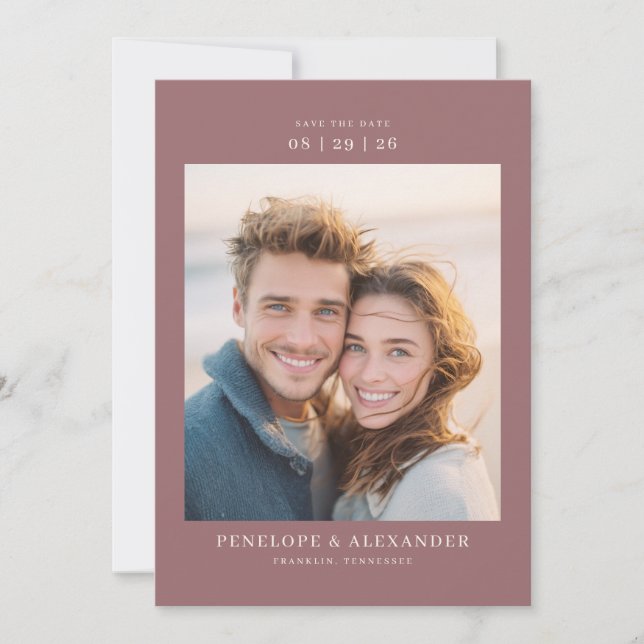 Save The Date Joyful Maroon Modern Photo (Devant)