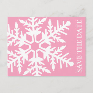 Save the Date Jumbo-Schneeflocke (rosa / weiß) Ankündigungspostkarte