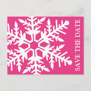 Save the Date Jumbo Snowflake (dunkelrosa / weiß) Ankündigungspostkarte