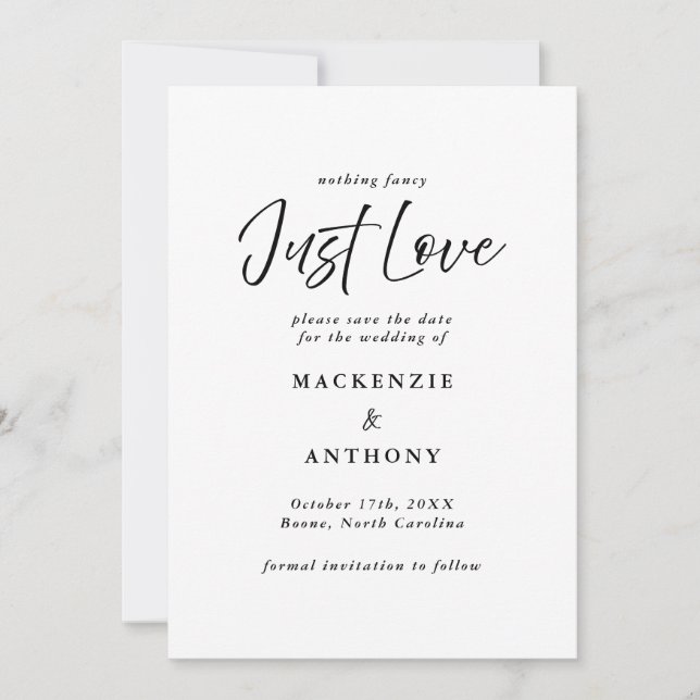 Save The Date Just Love manuscrit Script noir et blanc (Devant)