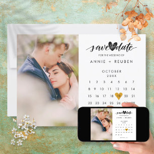 Save the Date Kalender Elegantes Gold Foto Einladung