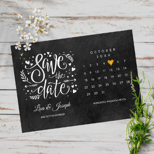 Save the Date Kalender Gold Herzklammer Postkarte