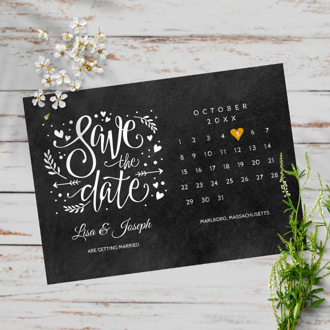 Save the Date Kalender Gold Herzklammer Postkarte (Von Creator hochgeladen)