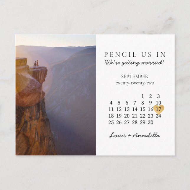 Save the Date Kalender Gold Herzstück September 20 Postkarte (Vorderseite)